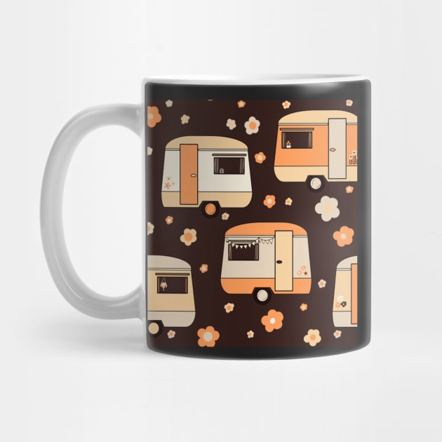 Repeat pattern of cute vintage caravans in retro colours by NattyDesigns